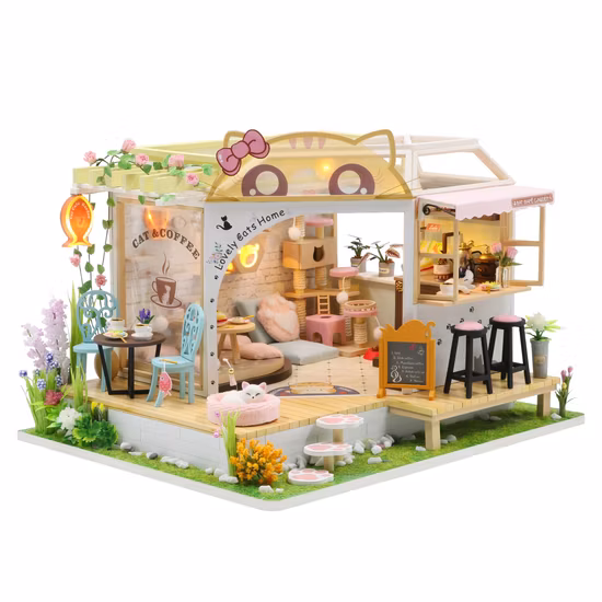 2023 Hot Sale Coffee Shop DIY Miniature Dollhouse Toy Wooden Dollhouse