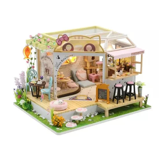 2023 Hot Sale Coffee Shop DIY Miniature Dollhouse Toy Wooden Dollhouse