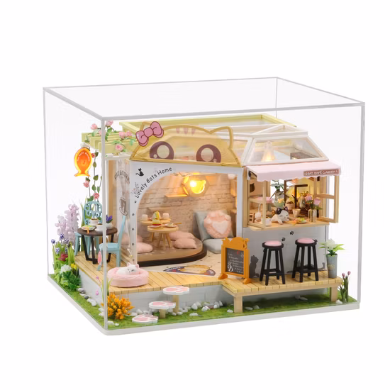 2023 Hot Sale Coffee Shop DIY Miniature Dollhouse Toy Wooden Dollhouse