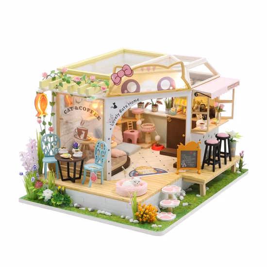 2023 Hot Sale Coffee Shop DIY Miniature Dollhouse Toy Wooden Dollhouse