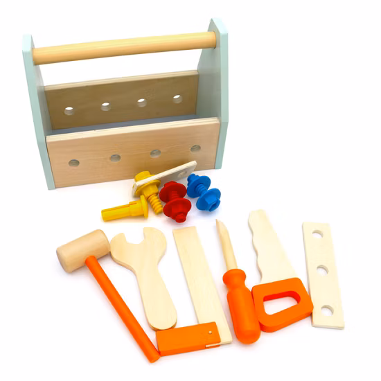 Wooden Educational Baby Toys Manufacturer Supplier Wkt308 15PCS Wooden Tool Box Toy for Kids and Babies.