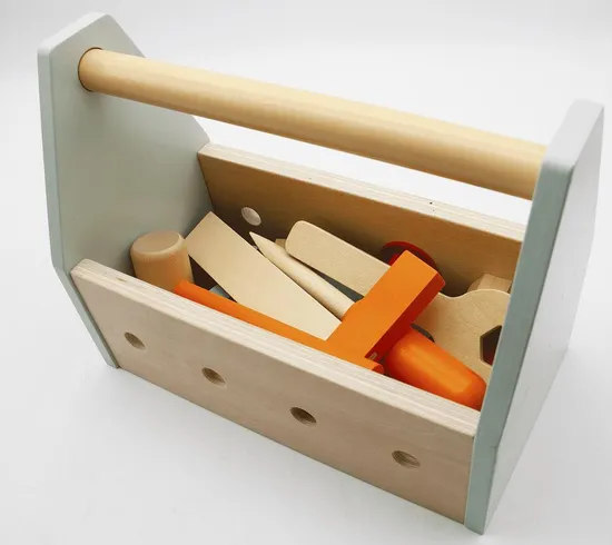 Wooden Educational Baby Toys Manufacturer Supplier Wkt308 15PCS Wooden Tool Box Toy for Kids and Babies.