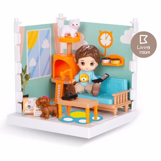 Casa de muñecas 4 en 1 para bebés y niños, juego de simulación, bricolaje, montar juguetes, muebles en miniatura, casa de muñecas