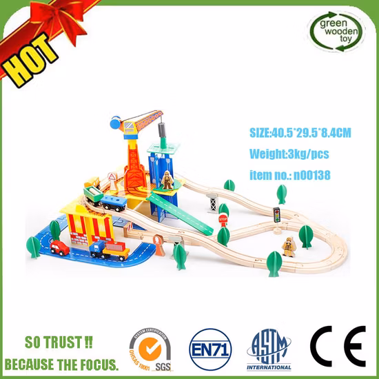 Comercio al por mayor educativo barato 70 PCS Juegos de trenes de juguete de madera ferroviaria para niños