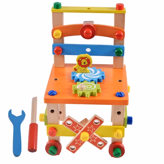 Los niños de madera silla montada y desmontada Bloques de construcción Herramienta multifuncional Silla juguetes educativos juguetes de bricolaje